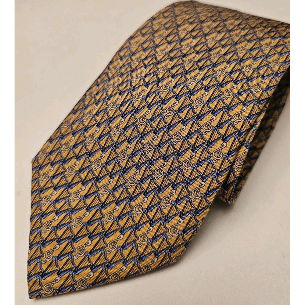 Vintage Frangi Neck Tie Gold Harp Music Note Silk 3.5 Inch Made Italy Mens